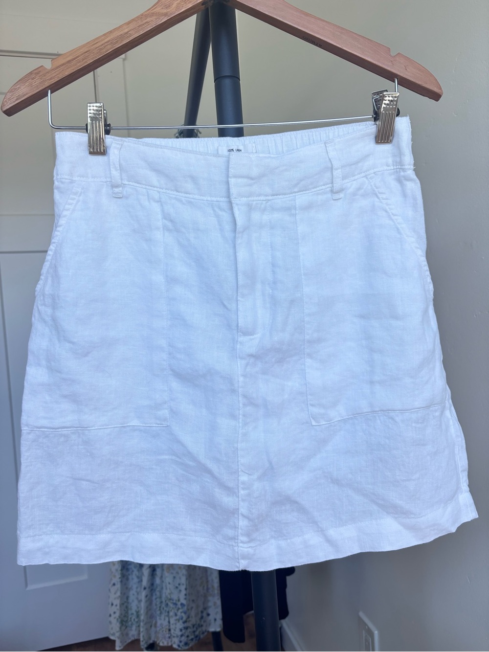 Nicole Miller Skort Women White 100% Linen Mini Skirt with Shorts Pockets Sz S